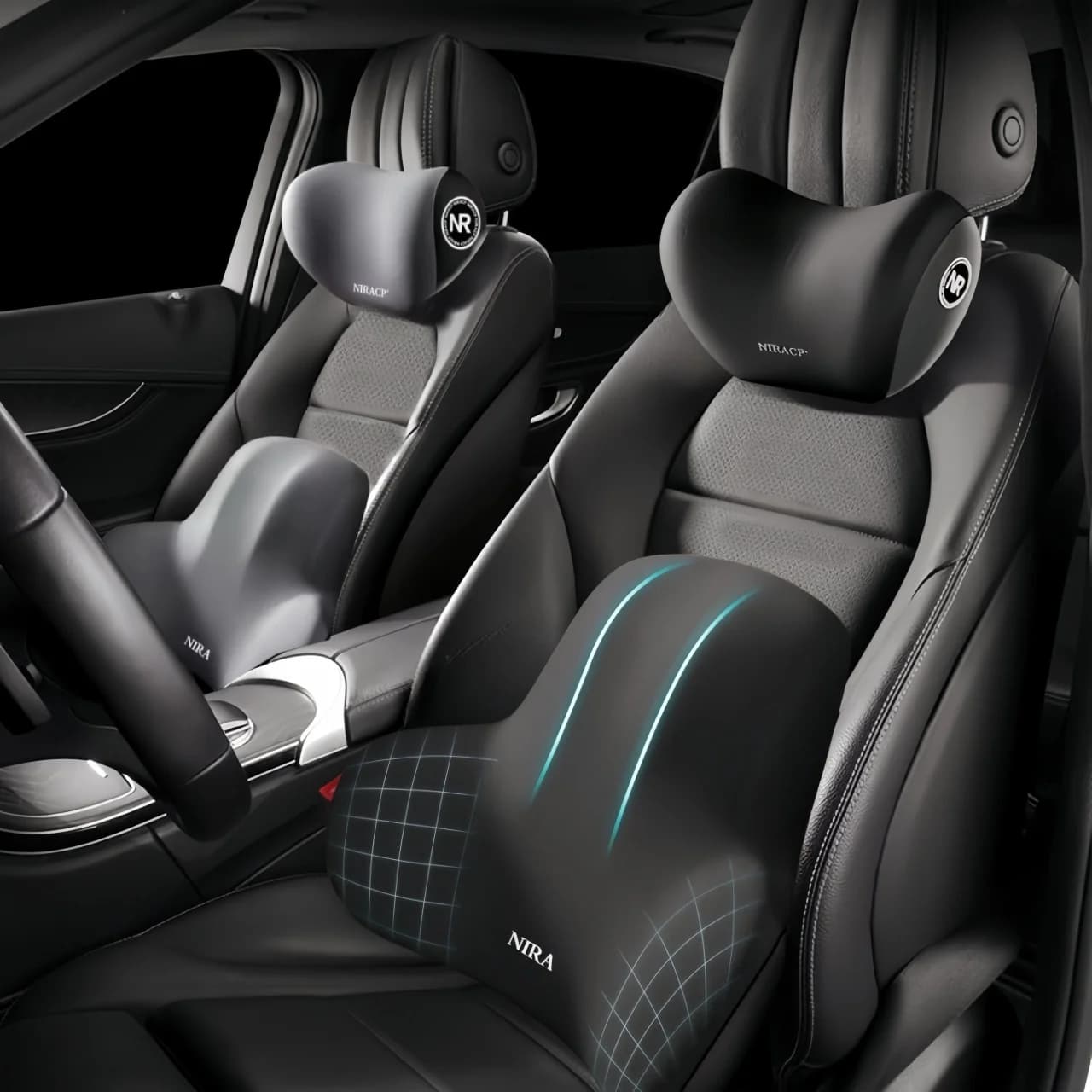 Cuscino di supporto lombare in memory foam per auto, tessuto in poliestere, antiscivolo, lavabile, design ergonomico, materiale di memoria a rimbalzo lento