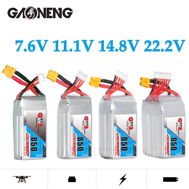 GNB 2S 3S 4S 6S 850mAh 80C LiPo Battery For RC Helicopter Quadcopter FPV Drone RC Auto Boat Parts 7.6V 11.1V 14.8V 22.2V Battery