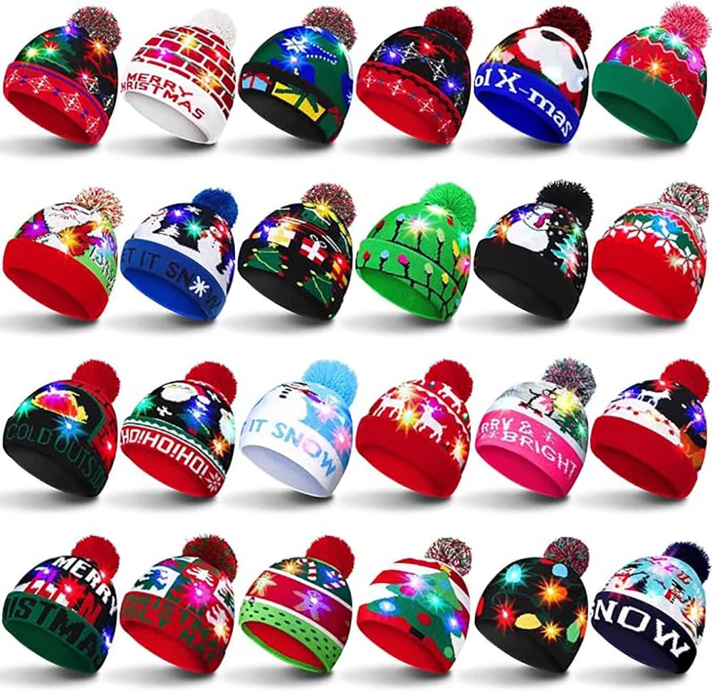 1/2/5/10 Pcs LED Light up Christmas Beanie Hats Winter Snow maglione cappello lavorato a maglia con luci per bambini adulti forniture per feste di natale