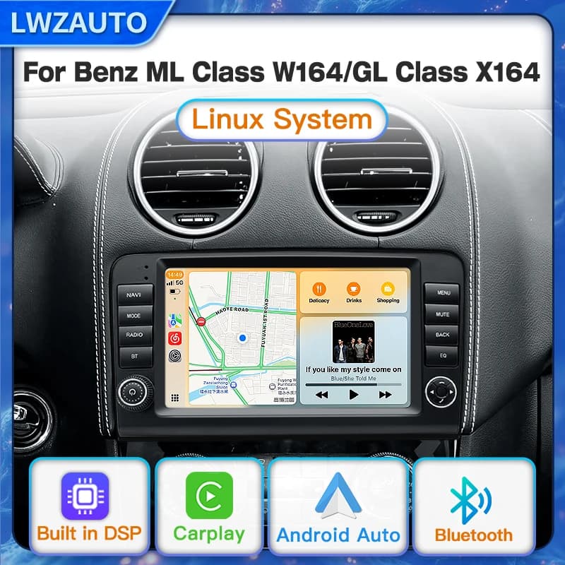 Autoradio Linux da 9 pollici con CarPlay wireless, Android Auto, DSP, Bluetooth e lettore multimediale per Benz Classe ML W164 Classe GL X164