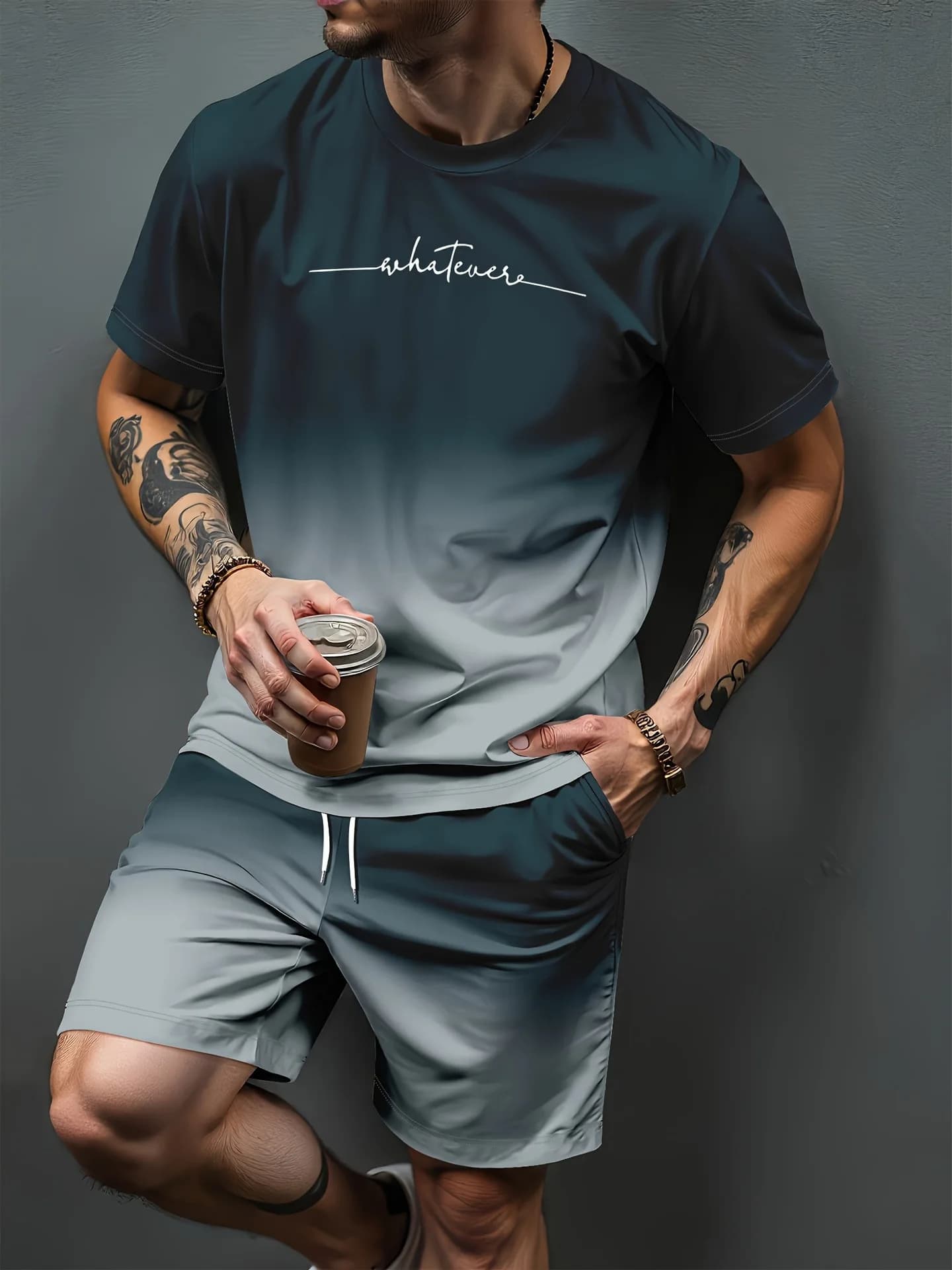 Tute Sportive con Stampa 3D a Motivo Sfumato, Set Casual da Uomo e Donna con T-Shirt a Maniche Corte e Pantaloncini, Completo Sportivo 2 Pezzi