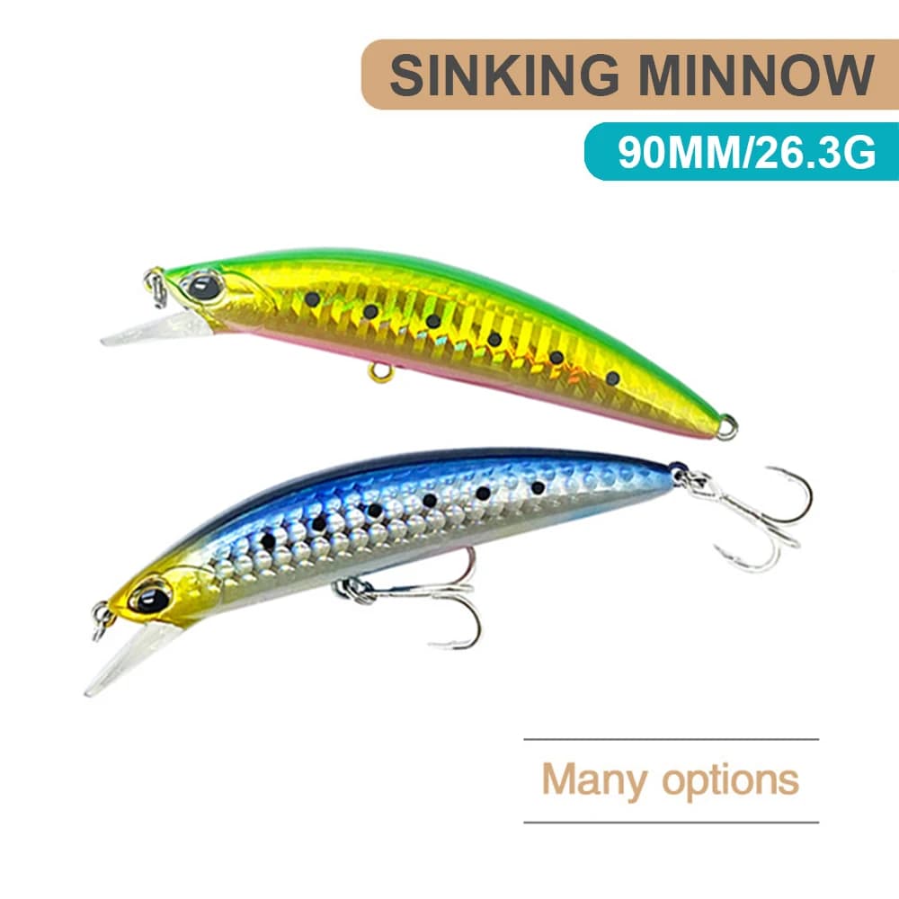 9 centimetri 26.3g Esche Da Pesca Affondamento Minnow Wobbler Long Casting Artificiale Esca Dura Jerkbait Pesante Pesca D'acqua di Mare Bass Bait MN666