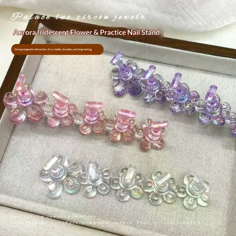 Magnetic Nail Art Practice Display Stand Set Flower Shape Nail Chess Acrylic Training Nail Tips Polish Nail Art Tool Salon