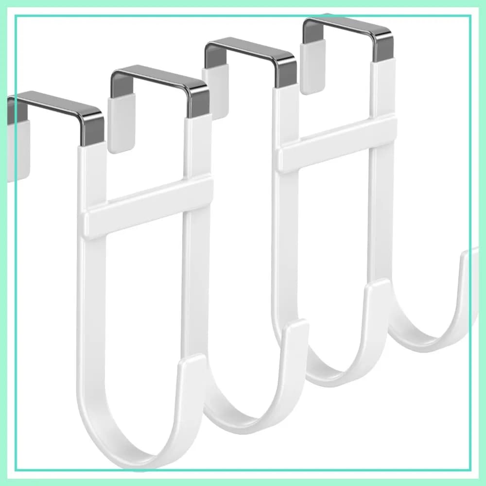 Ganci per porta resistenti - Confezione da 2 ganci doppi, organizer con rivestimento in gomma per bagno, camera da letto, dormitorio, per appendere vestiti, asciugamani, cappelli, borse, adatti a porte fino a 1 3/8 pollici.