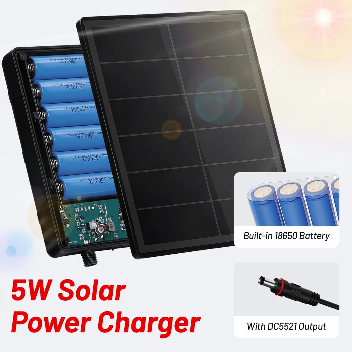 Pannello solare D5 per telecamera da trail 5W 15600mAh Kit caricabatteria solare 12V/9V/6V/5V/3.7V con controller MPPT IP67 impermeabile