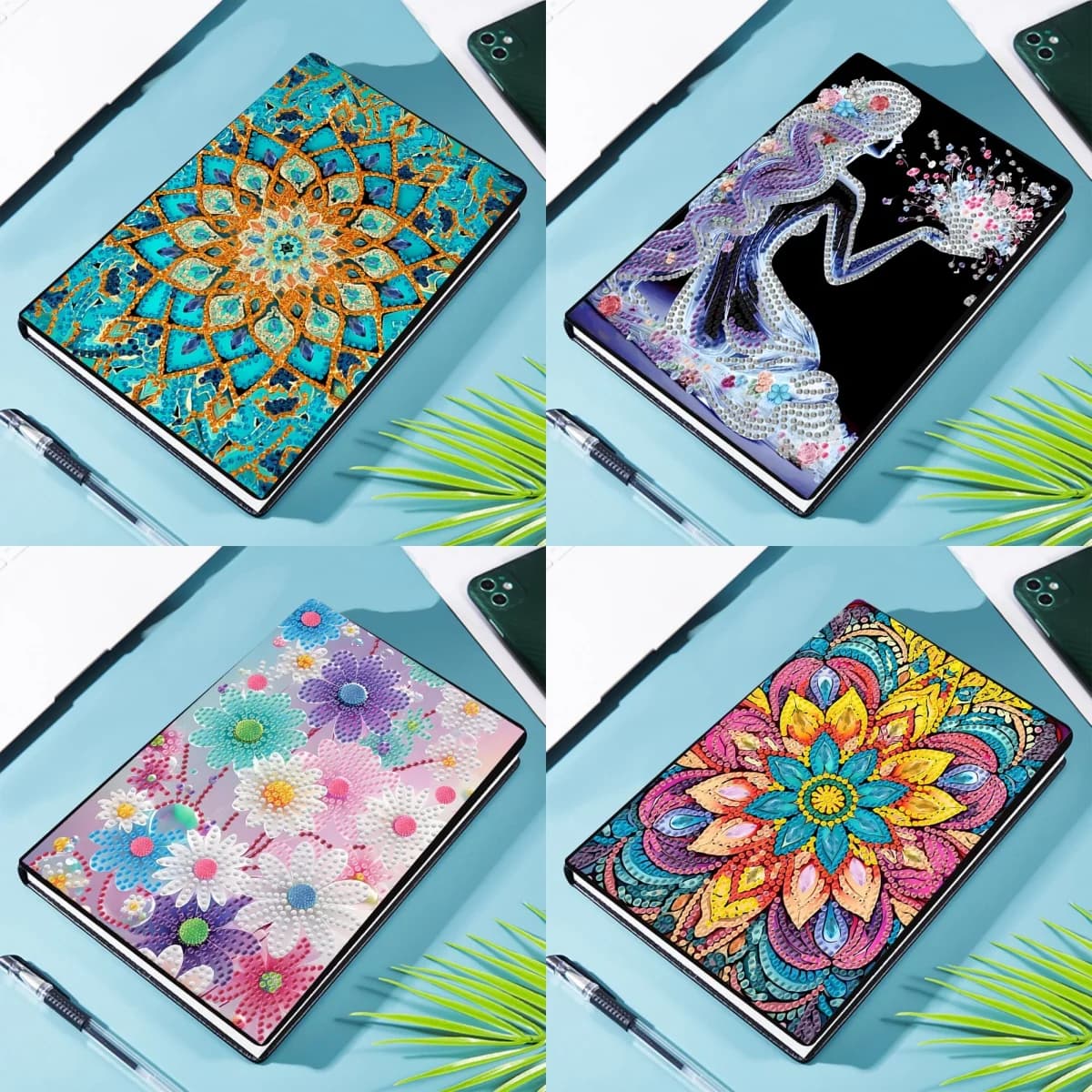 Diamond Painting Mosaic Painted Crystal Fantasy Gold Floral Pattern Leather Women's Adult Diamond Painting Diary Notebook Sketch