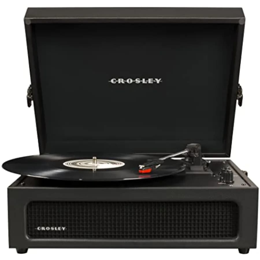 Giradischi Portatile Vintage CR8017B-BK Voyager con Bluetooth In/Out e Altoparlanti Integrati, Nero