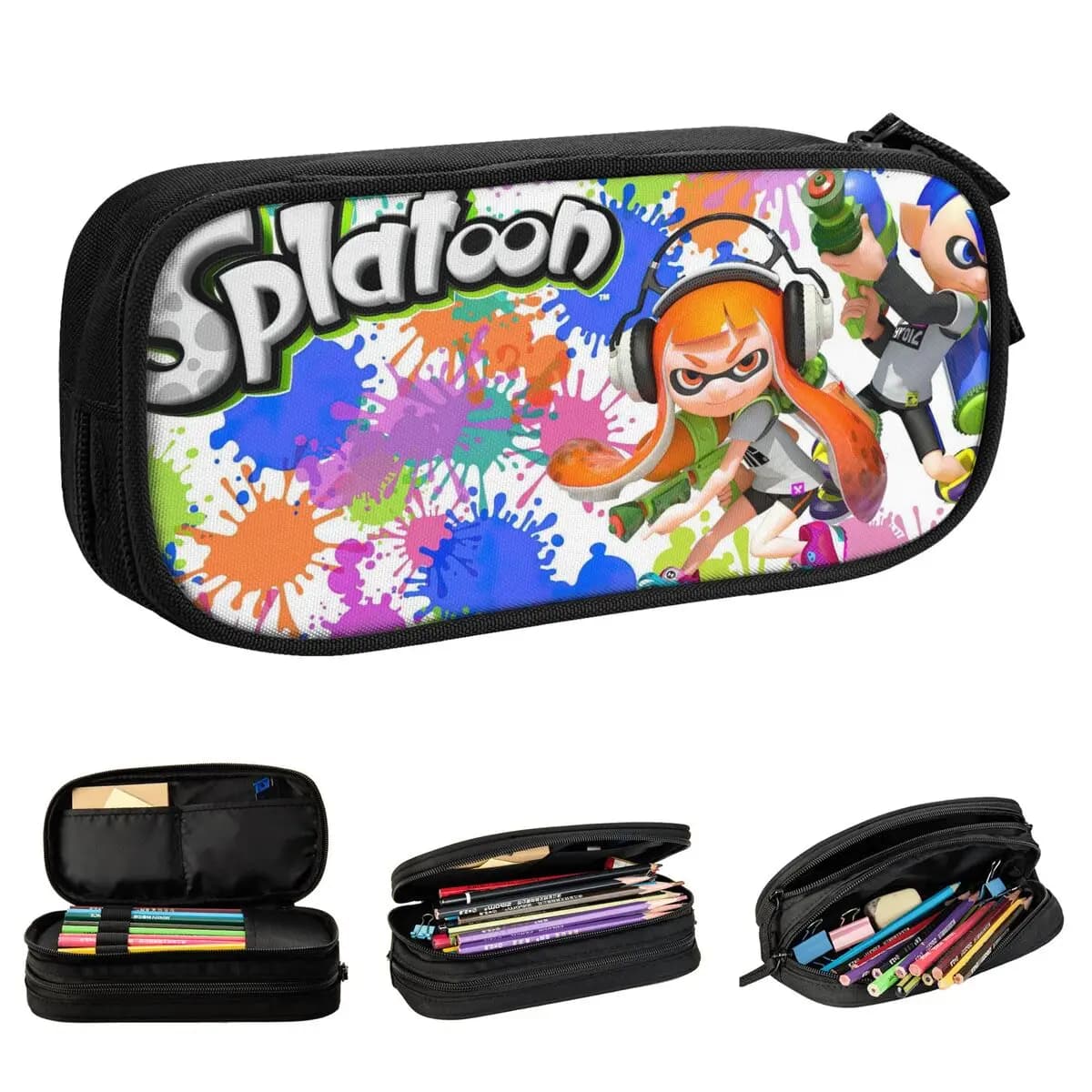 Classico videogioco Splatoon Astucci per matite Astucci per penne per ragazza Ragazzo Grandi borse portaoggetti Studenti Scuola Cancelleria con cerniera
