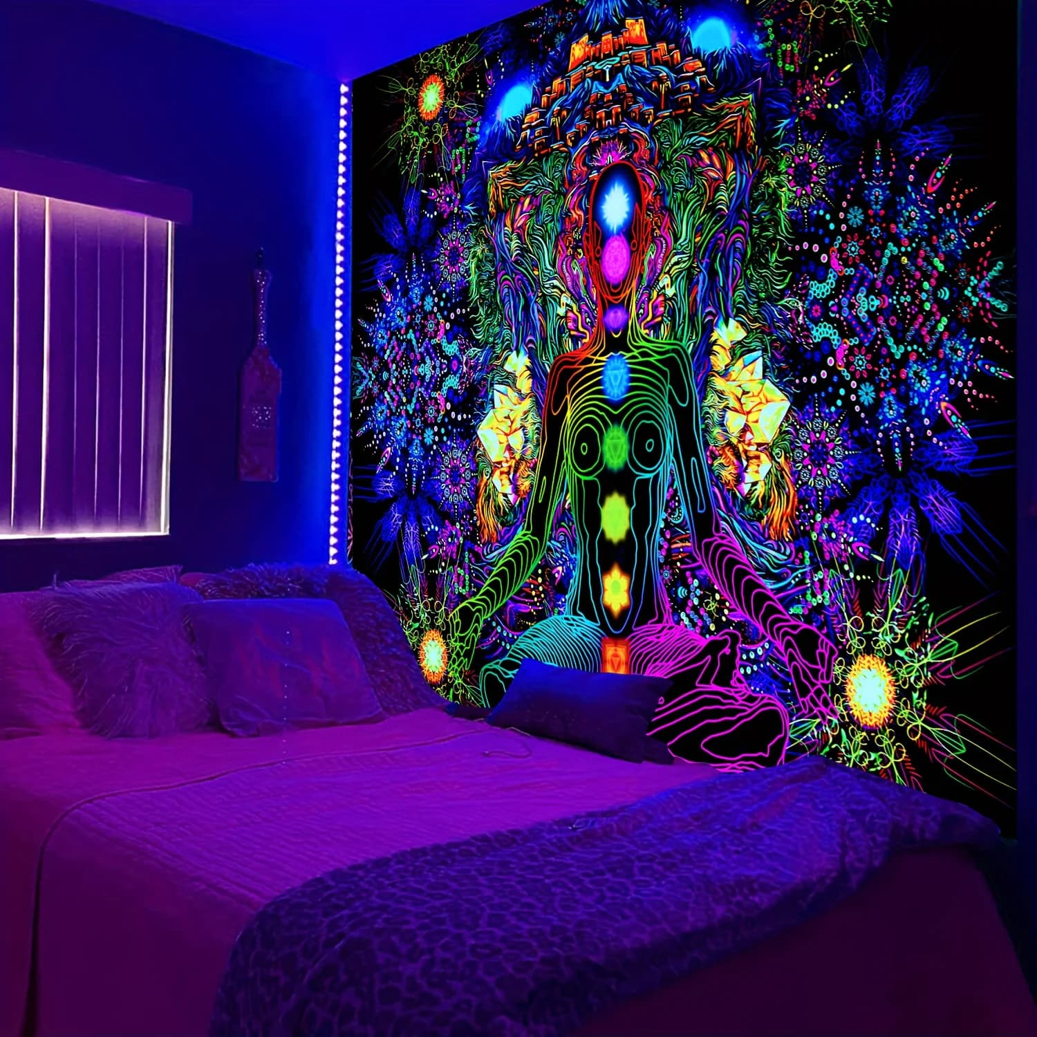 VIKAMA Chakra Energy Field Tapestry Meditation Room Yoga Room Healing Decoration Starry Halo Mystic Art Backdrops