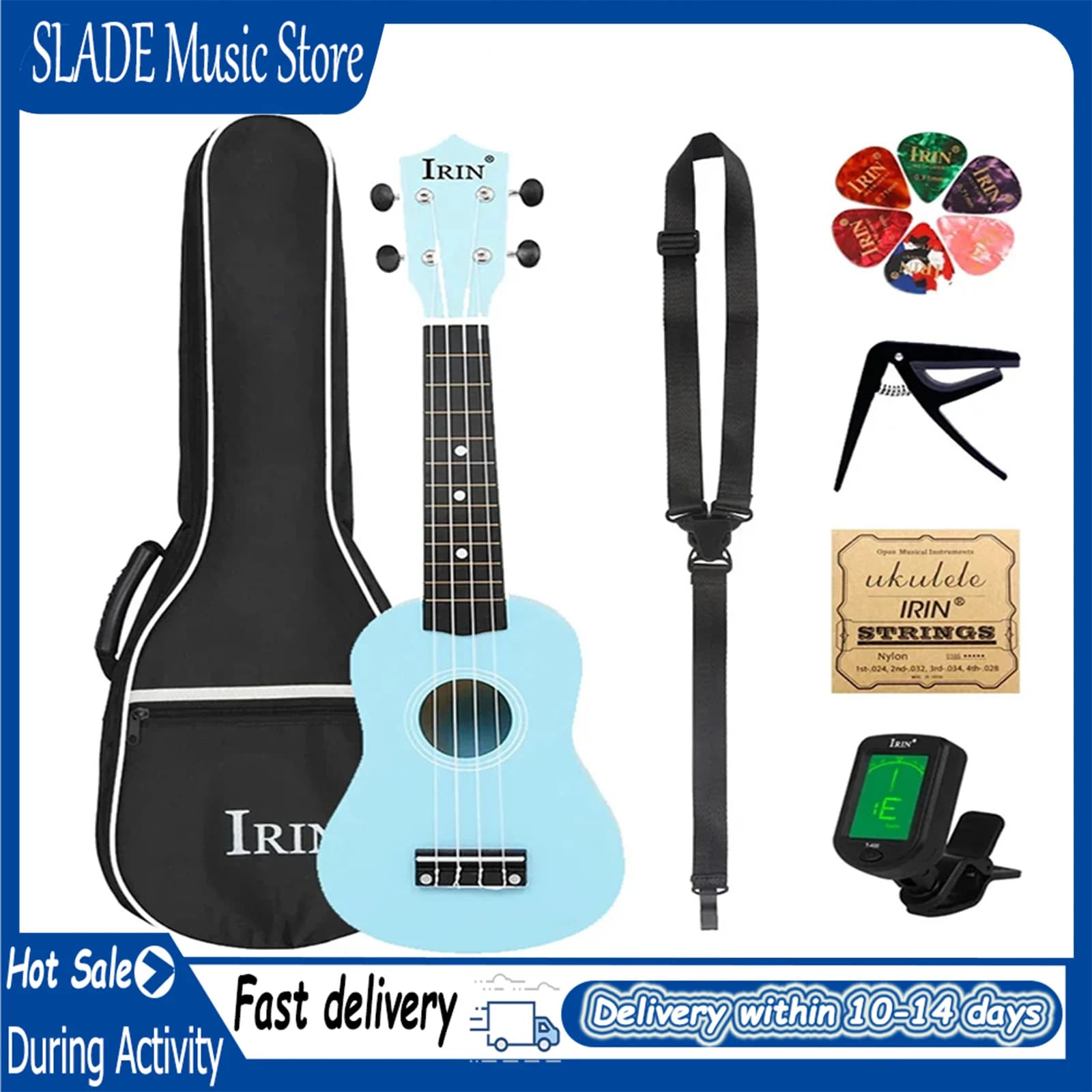 Ukulele blu da 21 pollici per principianti, kit premium in legno di tiglio, mini chitarra a 4 corde, strumento musicale, regalo per ragazza