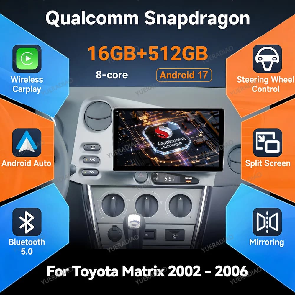Android 17 Car Radio For Toyota Matrix E130 2003 - 2008 Multimedia Stereo Video Player Carplay Auto GPS NAVI 4G WIFI QLED DSP BT