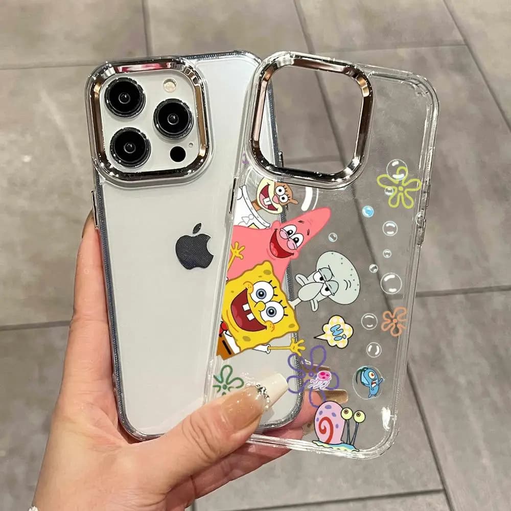 Cover per telefono S-SpongeBob per iPhone 17 Air 16 15 14 Plus 13 12 11 Pro Max 16e, antiurto, trasparente HD