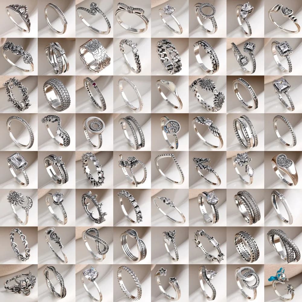 Anello in Argento 925 a Forma di Cuore, Floreale, Sole e Luna, Misure 6 7 8 9, Ideale come Regalo di Gioielleria di Lusso per Donne Europee