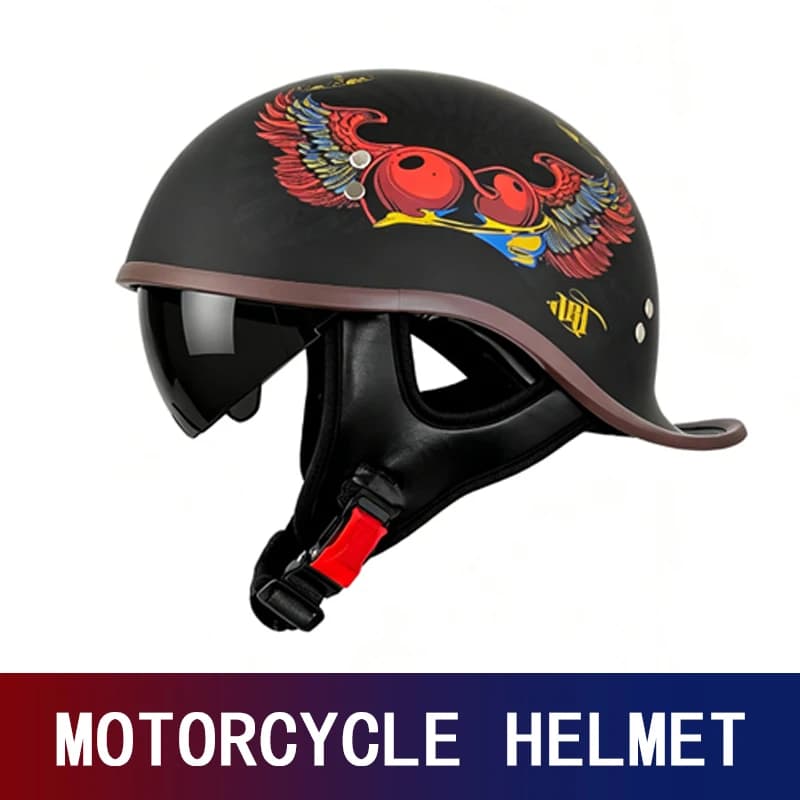 Motorcycle Helmet Retro Half Helmet Personality Fashion Motorcycle Helmet Black Gourd Ladle Helmet Visor.