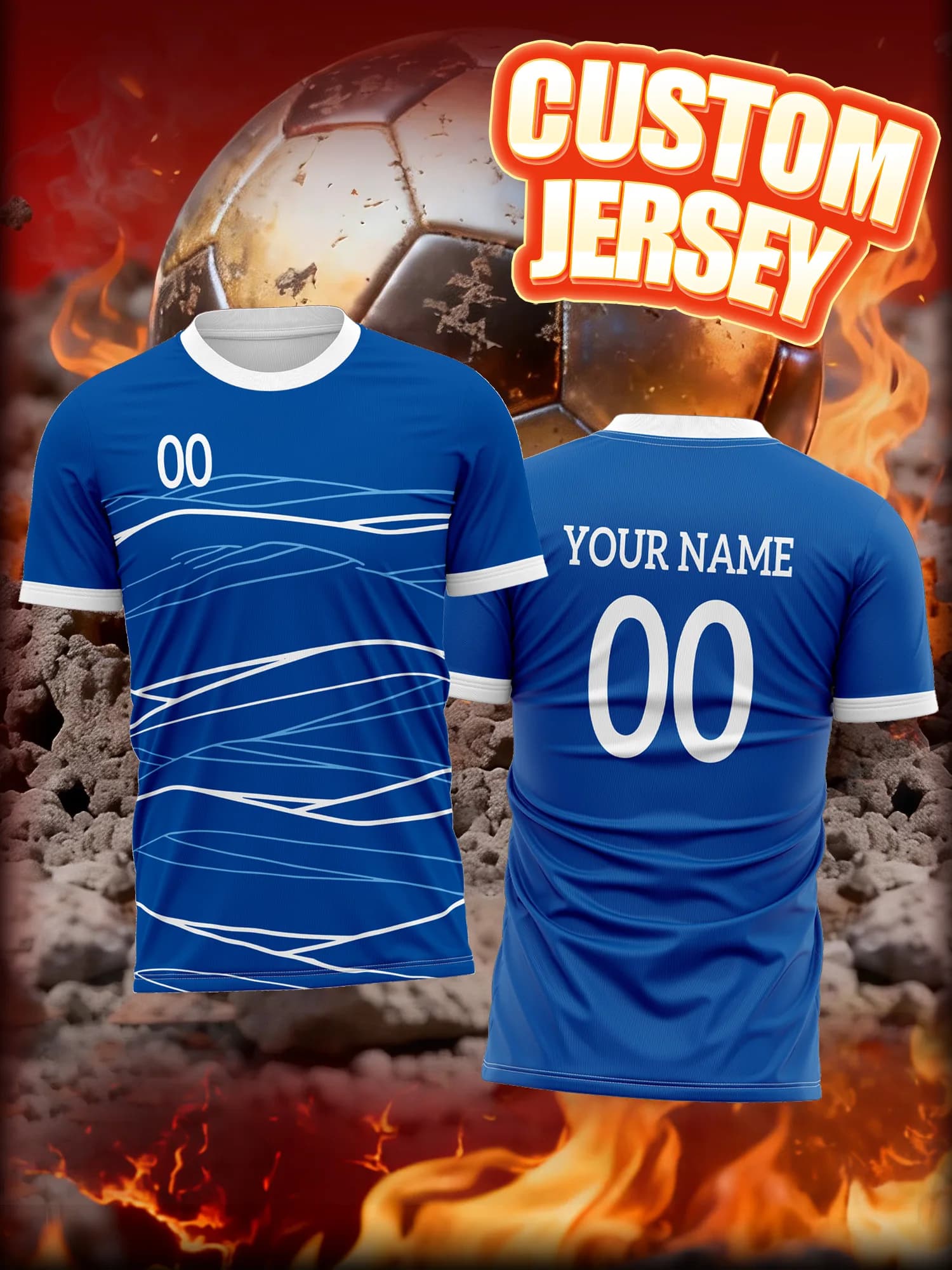 Customized football jersey with image, number and name, creative and unique kit, sportswear with custom graphics and colors