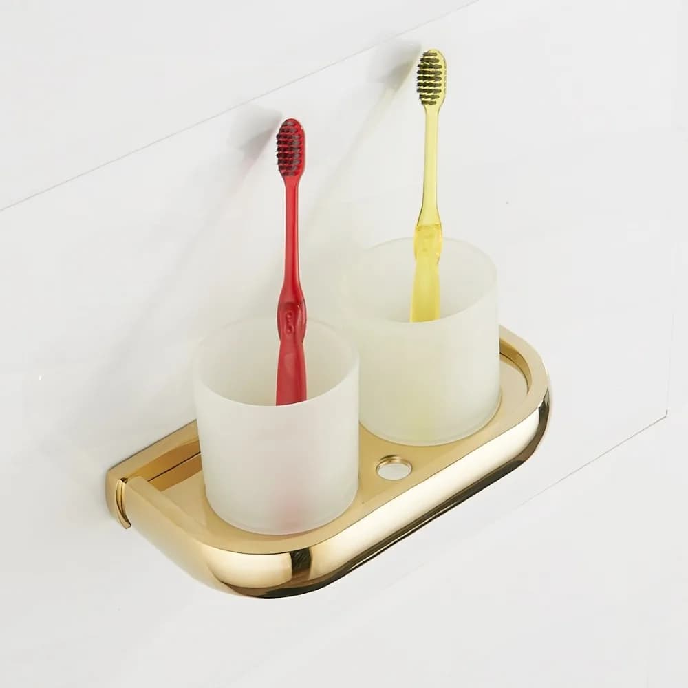 Vidric Gold tooth brush holder portabicchieri da bagno doppia tazza di vetro decorazione accessori da bagno a parete