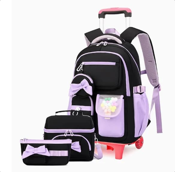 School Rolling Backpack Set lunch bag pen bag School Wheeled Backpack bag Trolley Luggage for Girls School wheeled backpack Bag