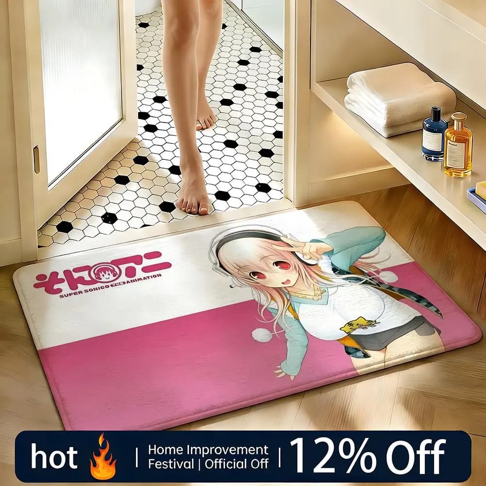 Tappeto Morbido Assorbente Antiscivolo con Personaggio Super Sonico, Tappetino da Pavimento Manga, Decorazione per la Casa, Zerbino, Tappeto per Camera da Letto, Tappeto per Doccia