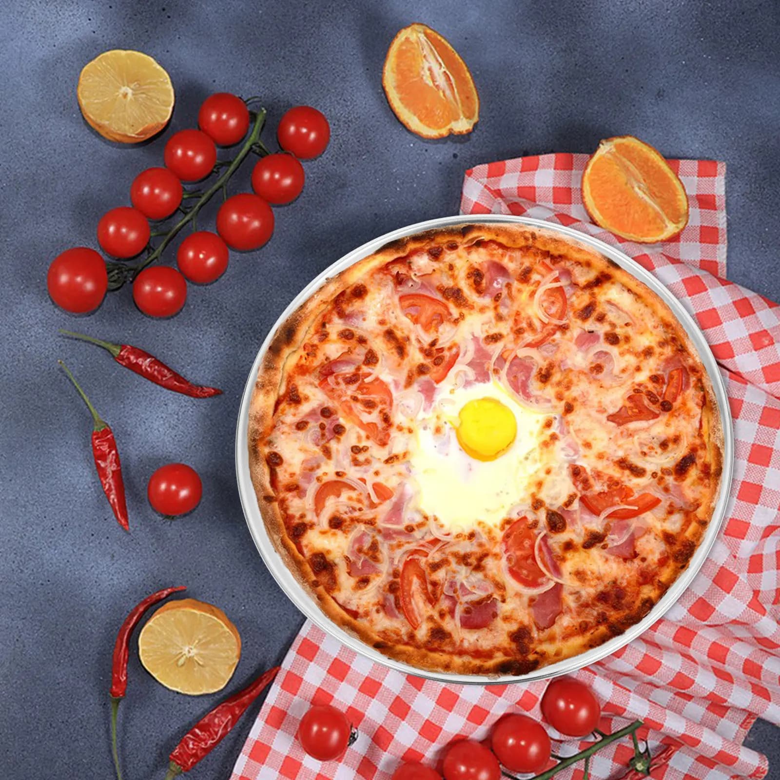 Teglia per Pizza in Acciaio al Carbonio, Rotonda con Rivestimento Liscio, Perforata Antiaderente, Facile da Pulire, Accessorio per Cucina