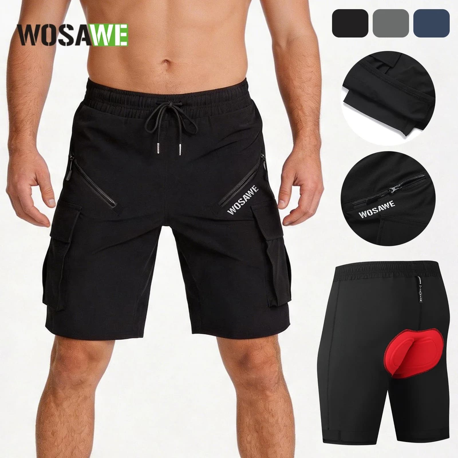 Pantaloncini da ciclismo WOSAWE per montagna, fuoristrada, estivi, da alpinismo, ad asciugatura rapida, traspiranti, con imbottiture in spugna BD153