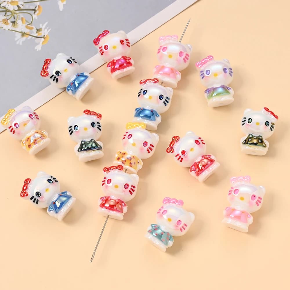 10 Pezzi Perline in Resina Fai-da-Te a Forma di Gatto KT, Materiale per Catene Portaciuccio, Braccialetti e Collane, Mix Casuale
