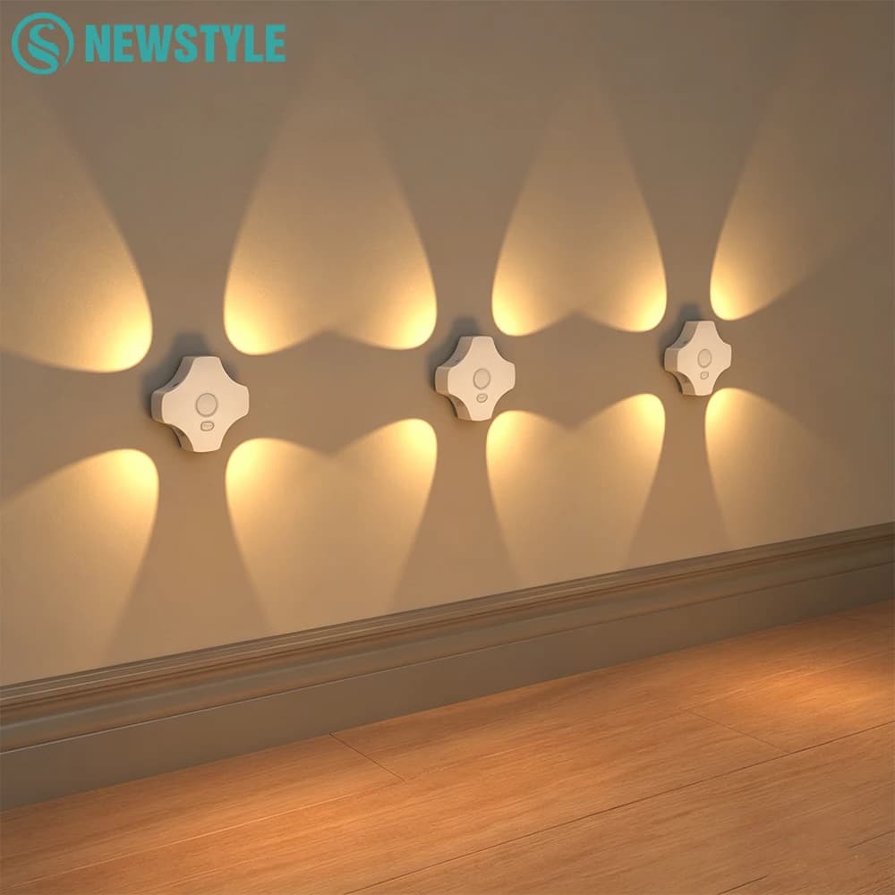 Lampada da Parete a 4 LED con Sensore di Movimento, Ricaricabile USB, Luce Wireless per Scale, Dimmerabile, per Corridoio, Camera da Letto