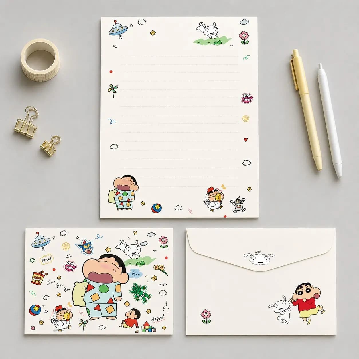Crayon Shin‑chan Stationery Set, Cute Cartoon Letter Paper & Envelopes, Student Hand‑Writing Note for Blessing & Confession