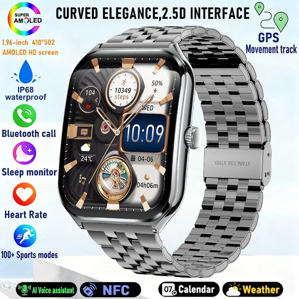 Nuovo da DAORKOW Smartwatch Display AMOLED ultrasottile da 1,96 pollici Supporto Chiamata Bluetooth Oltre 100 modalità sportive Monitoraggio del sonno Smartwatch