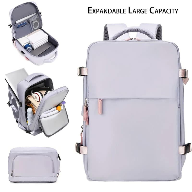 Large capacity expandable travel backpack with suitcase-style full open design and separate shoe compartment, ideal for air trav