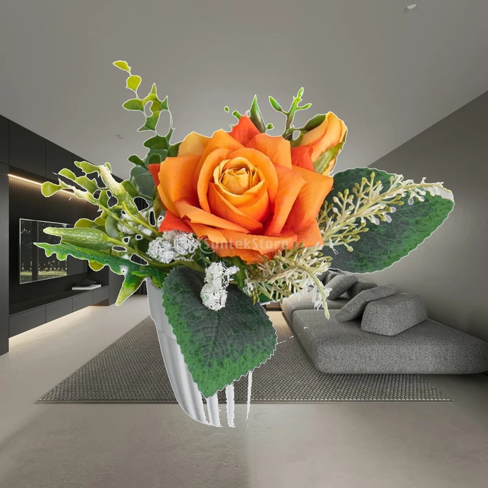 Artificial Potted Rose Flowers Fake Plants Potted Table Floral Arrangement Ornament for Drawing Room Restaurant Wedding Party