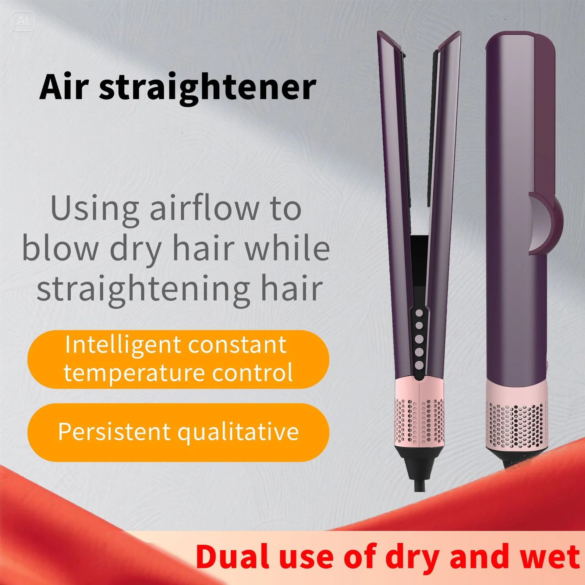 Hairdryer 2 in 1 and Iron Styler for hair with double heat negative ions for quick drying and ironing Home use suitable for travel