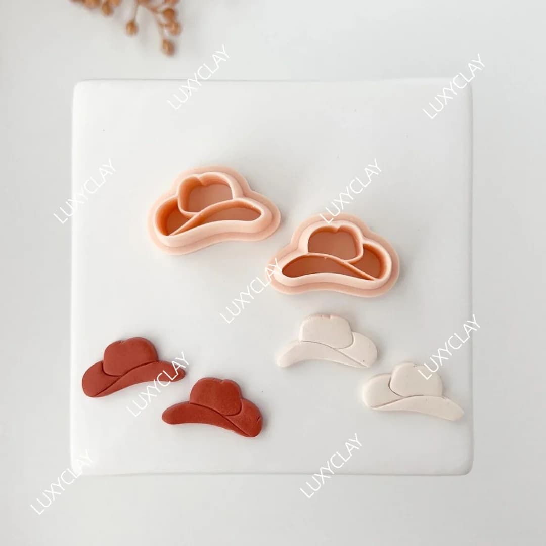 2pcs/set Hat Shape Clay Molds, Embossed Western Cowboy Hat Pattern Polymer Clay Cutters for DIY Jewelry & Earrings Making