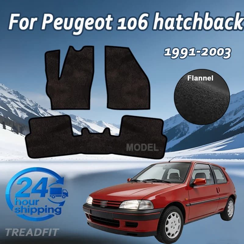 Flannel Velour front rugs for Peugeot 106 hatchback (1991-2003) -Black