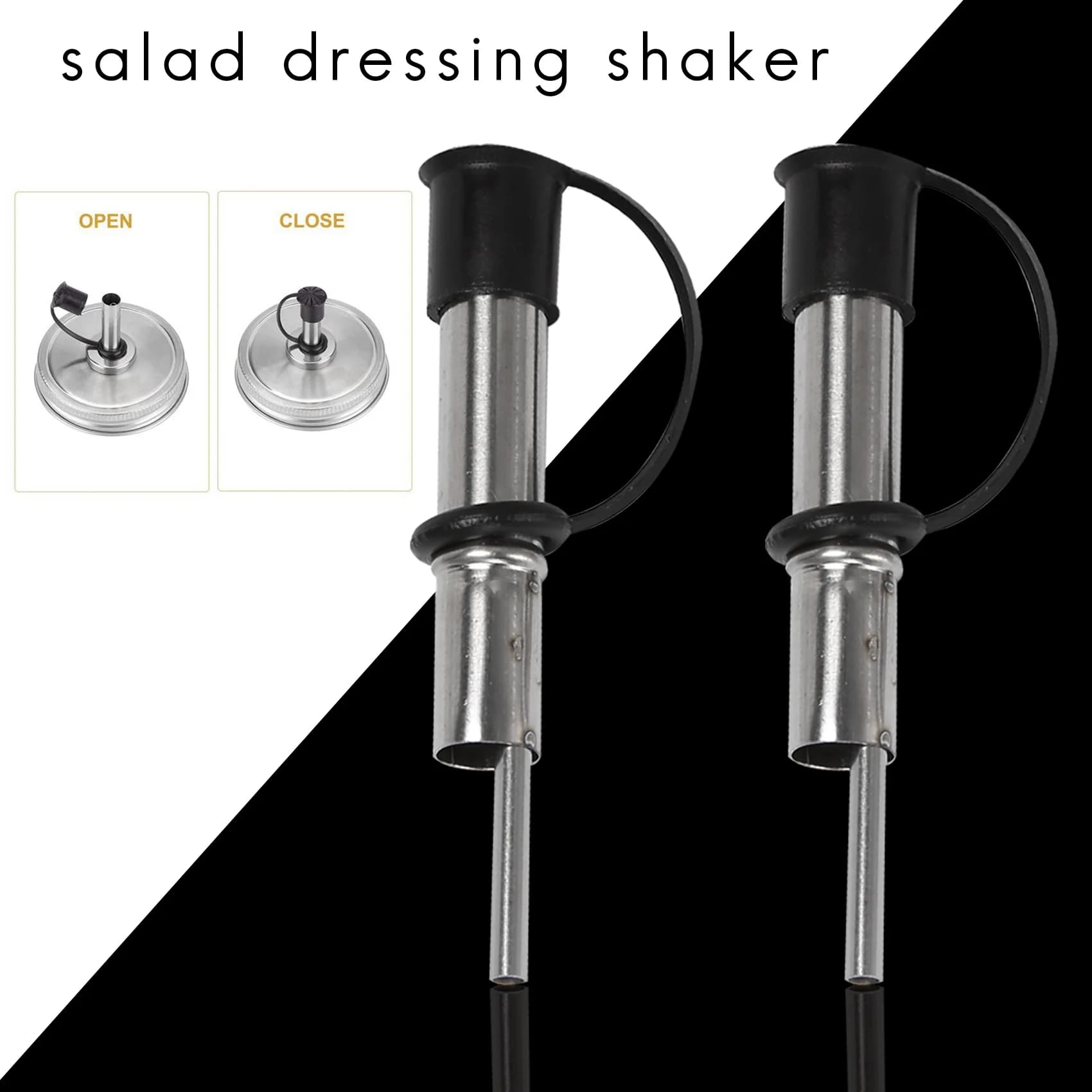 AA94-2 Pezzi Coperchi con beccuccio per barattoli a bocca regolare con tappi per dispenser di olio d'oliva, cocktail e condimenti per insalata