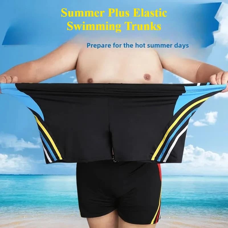 Men's Breathable Elastic Big Waist 3XL Swimming Trunks Loose Beach Shorts Flat Angle Anti-Embarrassment Oceanside Sportswear