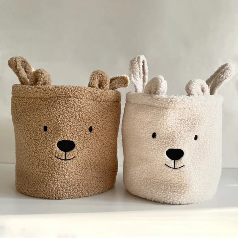 S/L Sherpa Canvas Teddy Bear Children's Storage Basket Laundry Toys Bag Shrimp snacks various items Organizer