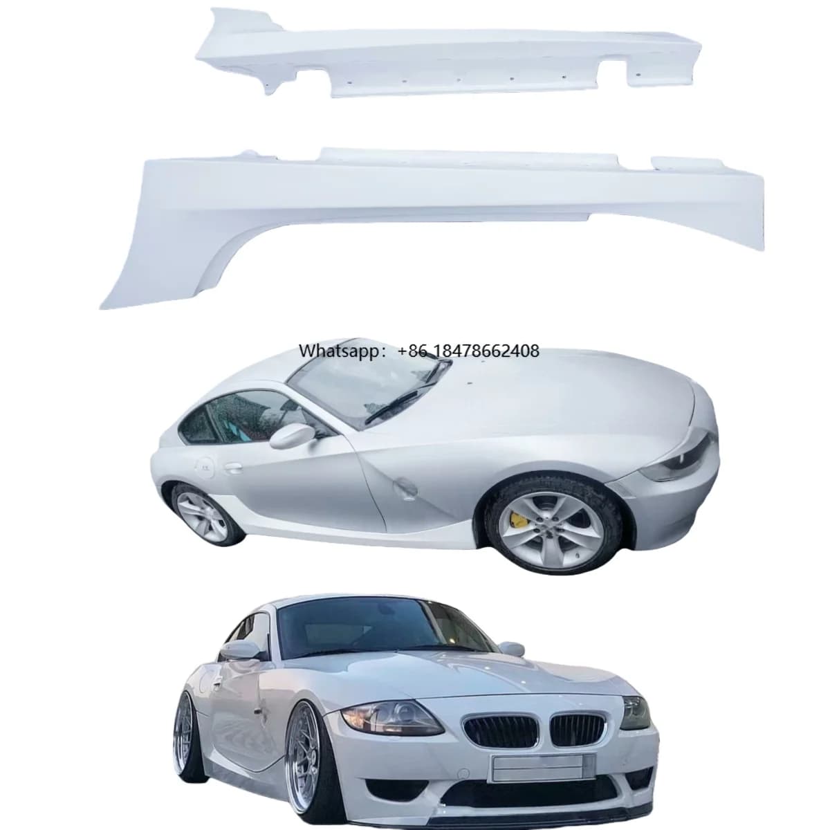 Kit carrozzeria per Z4 E85/E86: Minigonne laterali, parafanghi anteriori e posteriori, spoiler anteriori, paraurti anteriori e posteriori, deflettori aria per parafanghi.