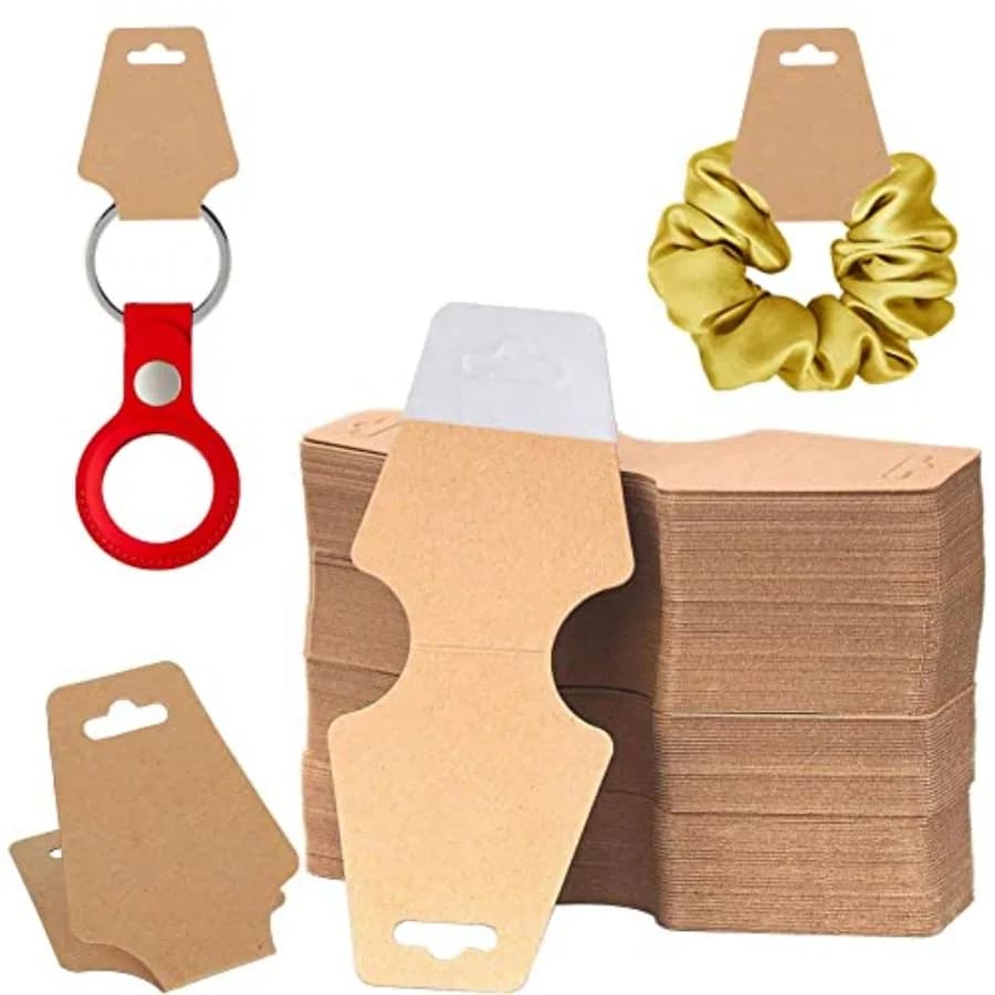 200 Pieces Keychain Display Cards with Adhesive Necklace Bracelet Jewelry Hanging Blank Kraft Paper Packaging Tags