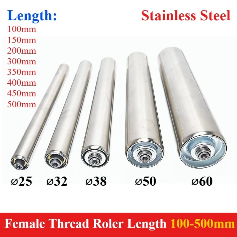 1pc female-threaded Conveyor Rollers Length 100/150/200/250/300/350/400/450/500/550mm Dia 25/32/38/50/60mm for packaging,cutting