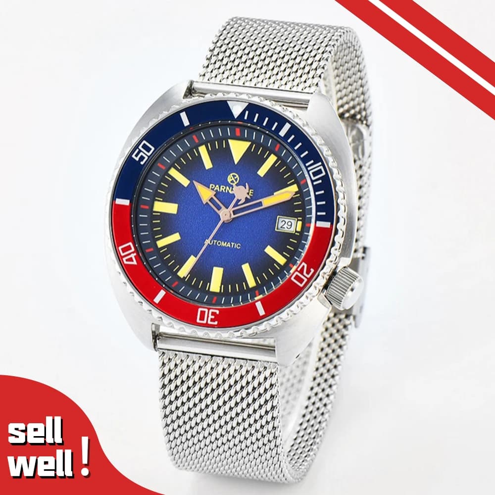 NH35 Movimento automatico Tartaruga Orologio meccanico da uomo 45mm, Orologio con data impermeabile Orologio sportivo Cinturino in acciaio intrecciato con zaffiro