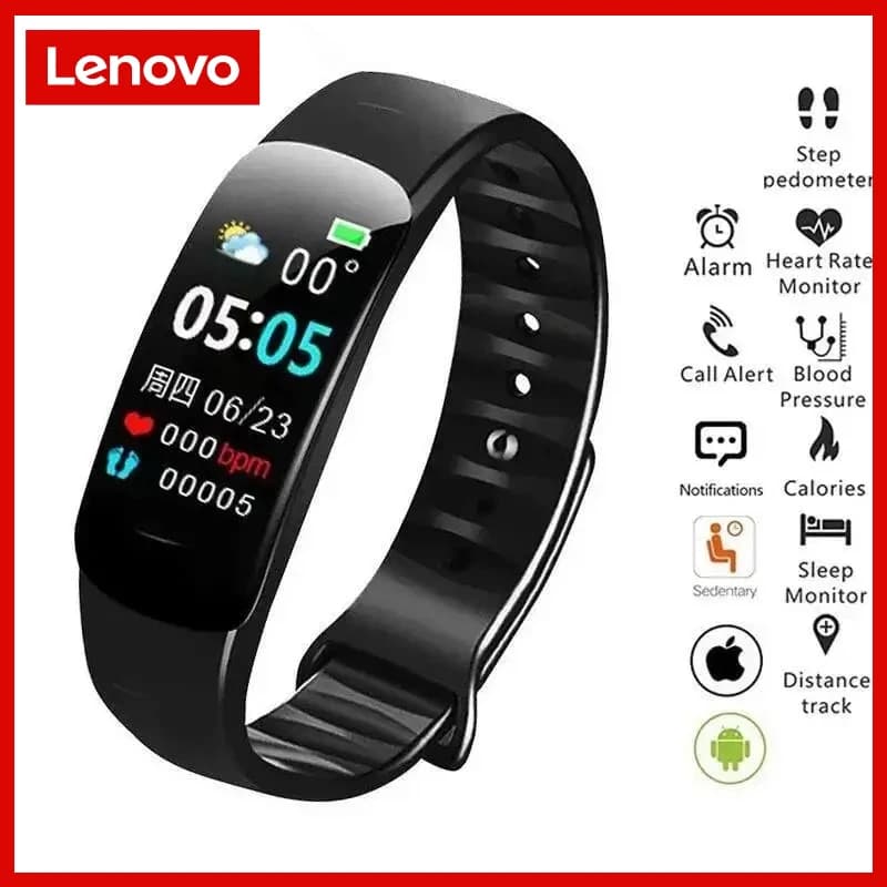 Lenovo C1 Plus Smart Watch Schermo a colori Bluetooth Conteggio passi Braccialetto sportivo Fitness Tracker Frequenza cardiaca Pressione sanguigna Sonno