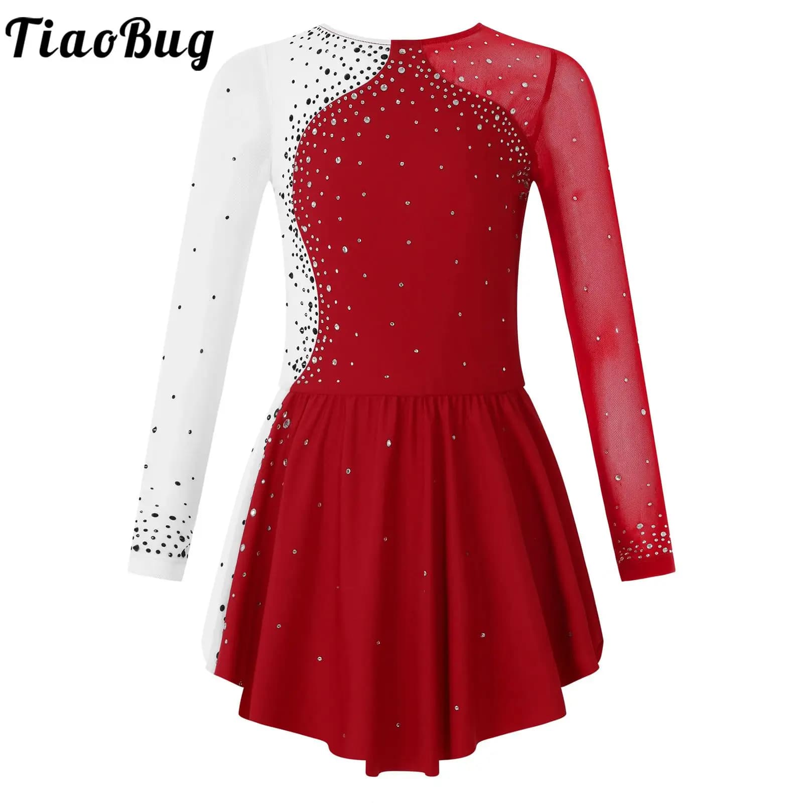 Bambini ragazze manica lunga lucido strass balletto vestito da ballo maglia giuntura figura pattinaggio su ghiaccio vestito Performance sul palco costumi