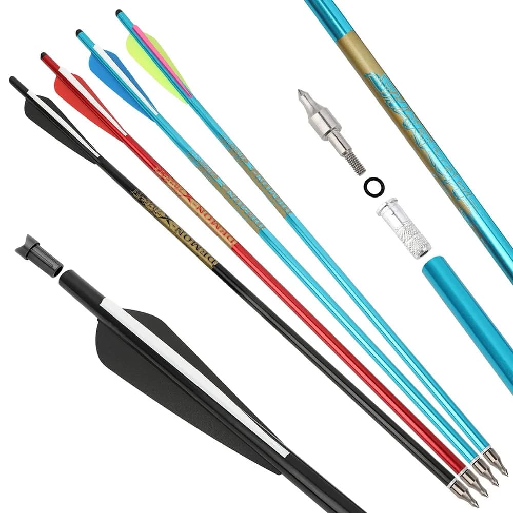 Aluminum Crossbow Arrows 12pcs 20/22 Inch 7.6/8.8mm Shaft with 4" Rubber Feathers for Outdoor Crossbow Hunting Shooting