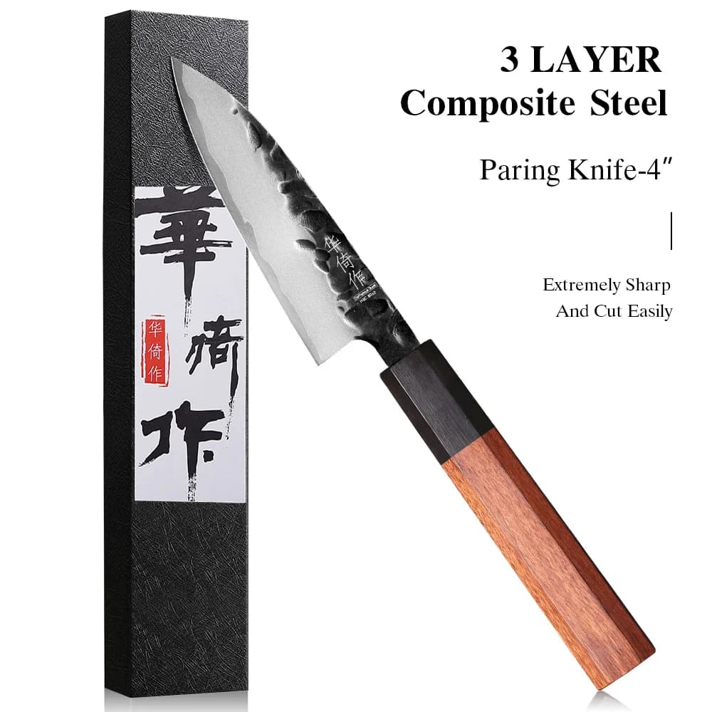4" Japanese Style Paring Knife Composite Steel Professional Chef Knives Kitchen Utility Fruit Peeler Sharp Petty Cooking Tools