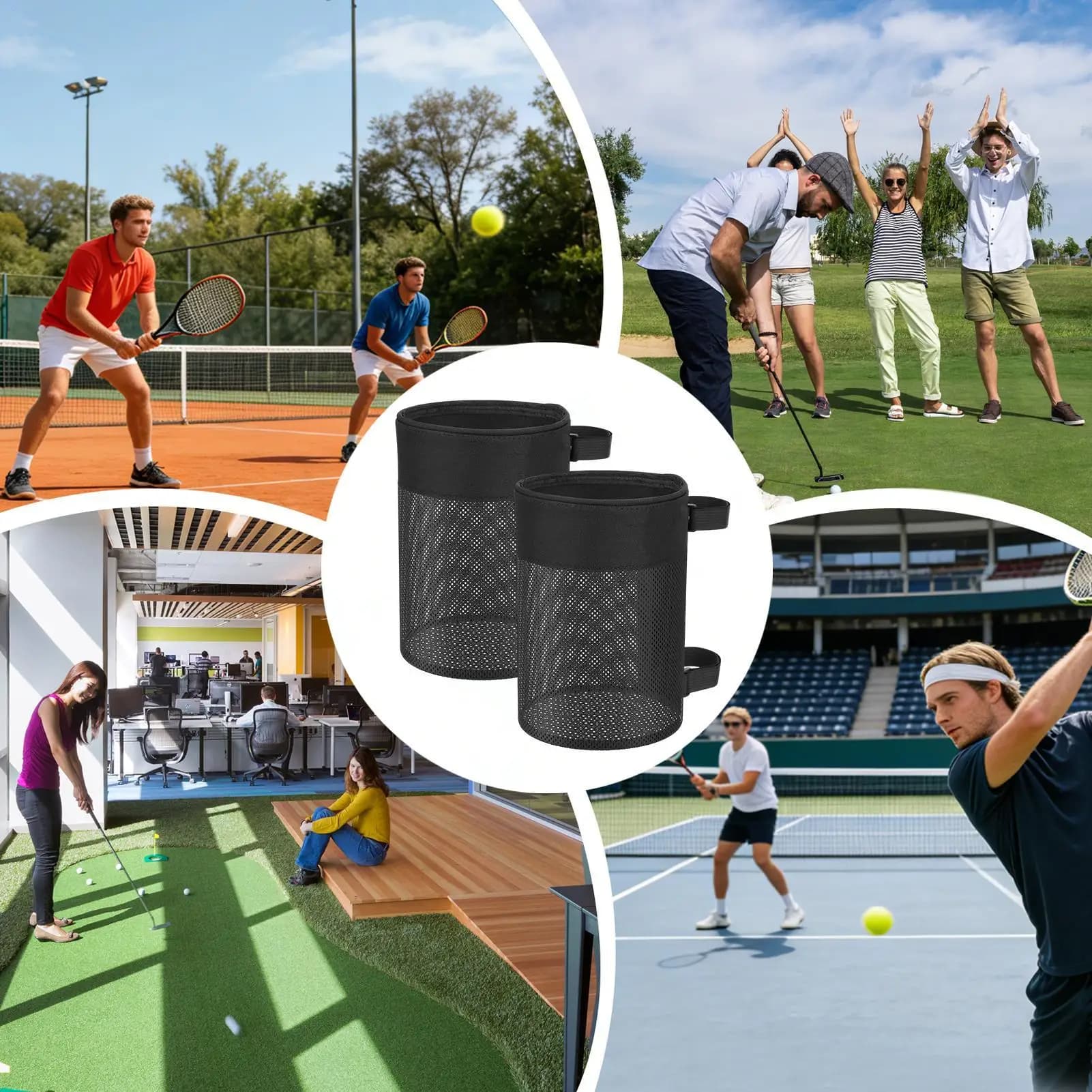 Borsa per Palline da Tennis, 2 Pezzi, Organizzatore in Rete per Badminton e Pickleball, Porta Palline per Donne, Uomini, Golfisti, Principianti e Professionisti