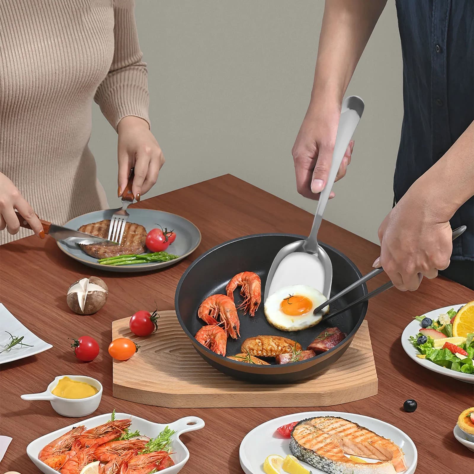 Spatola da Cucina in Acciaio Inossidabile, Design Piatto e Sottile, Bordi Arrotondati Lisci, Antiaderente, Resistente al Calore per Padella e Piatti da Bistecca