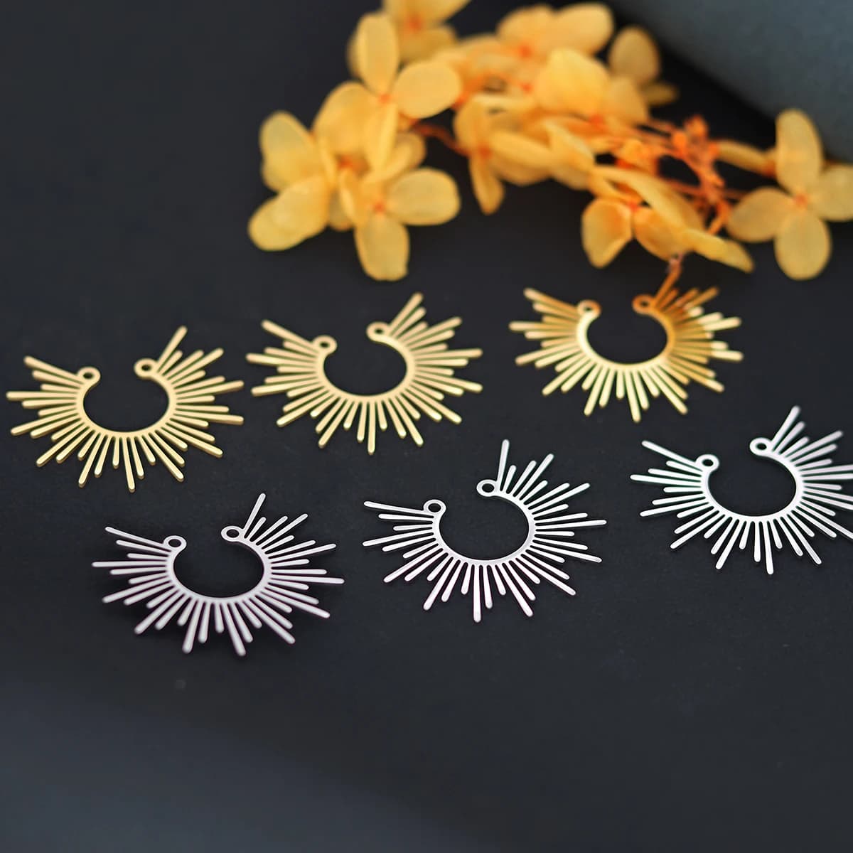 3pcs Half Sunbeam Sunburst Charms Celestial Pendant For Jewelry Making Diy Earrings Keychain Craft Accessories