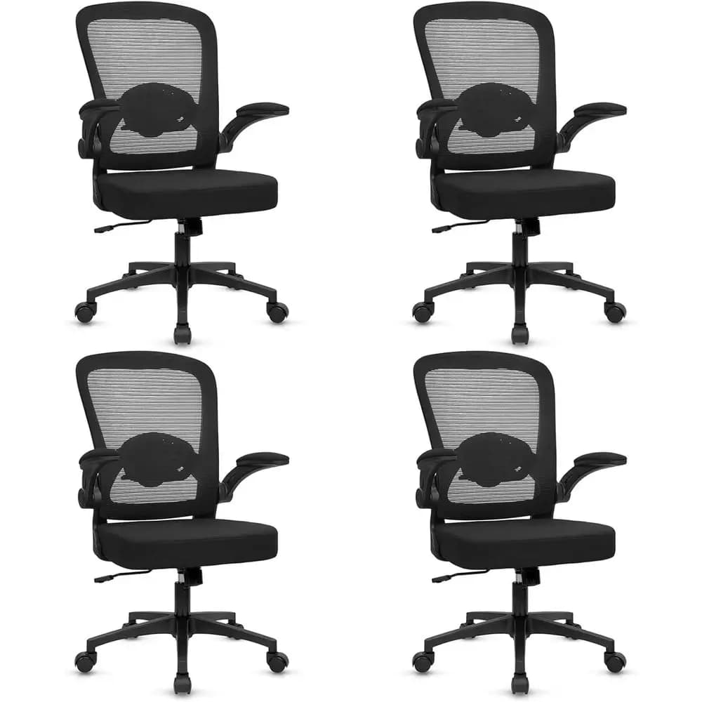 Sedia Ergonomica con Schienale in Rete, Supporto Lombare Regolabile e Braccioli Imbottiti per Ufficio, Scuola o Conferenze, Nera