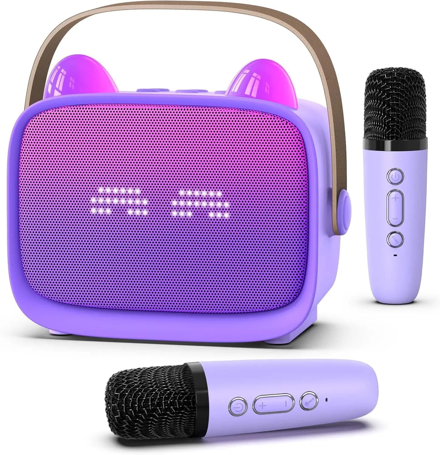 Mini Macchina per Karaoke Aggiornata per Bambini, Altoparlante Bluetooth Portatile con 2 Microfoni Wireless, Luci LED, Regalo per Feste e Viaggi