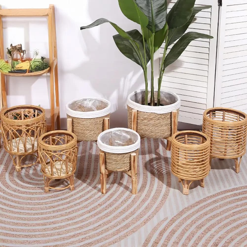 Stable Flower Pot Stand Tall Plant Stand Heavy Duty Floor Flower Stand Stable Rattan Plant Basket Smooth Surface for Balcony